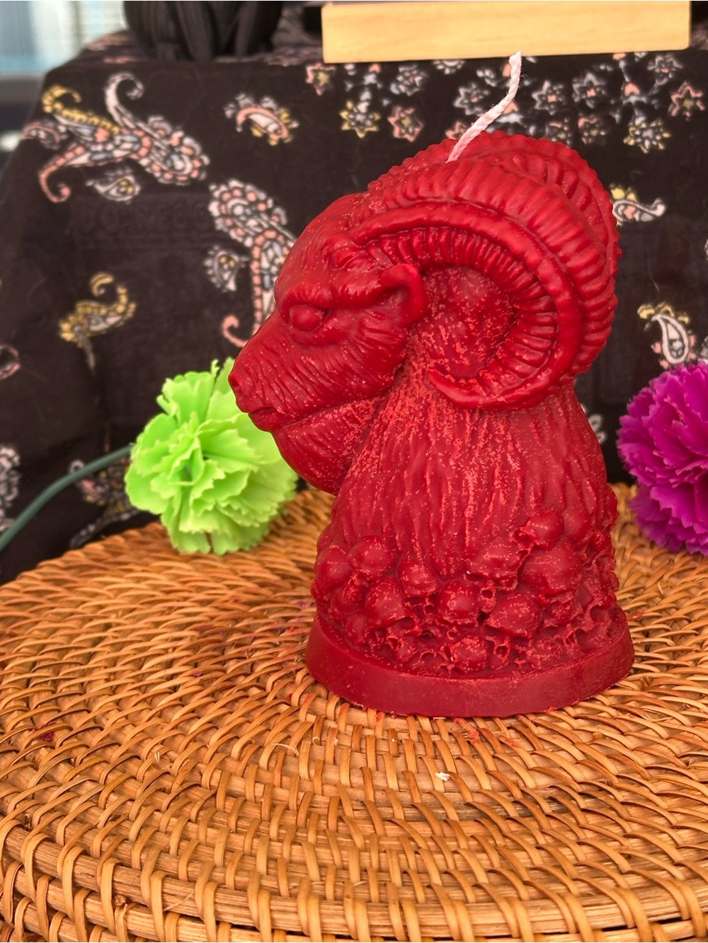 Witch’s Sacred Ram Candle – Crimson Horned Altar Candle